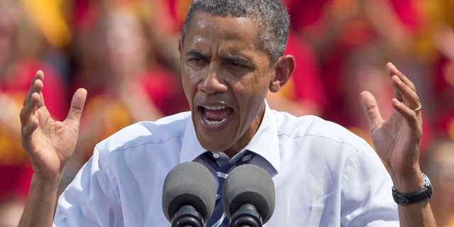 FILE: Aug. 28, 2012: President Obama speaks during a campaign stop in Ames, Iowa.