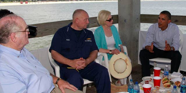 June 14: President Obama and National Incident Commander Thad Allen meet with residents affected by the BP Deepwater Horizon oil spill in Gulfport, Miss.