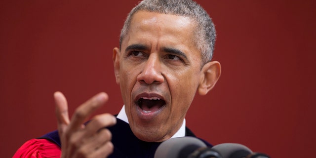 President Obama during Rutgers University's commencement ceremony, on Sunday, May 15, 2016,
