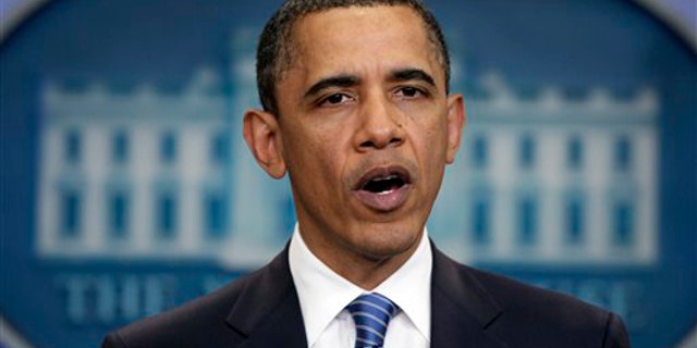 April 7, 2011: President Obama speaks to the media after a meeting with House Speaker John Boehner, R-Ohio, and Senate Majority Leader Harry Reid, D-Nev., at the White House.