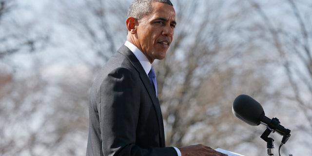 President Barack Obama makes a statement on Ukraine, Thursday, March 20, 2014, on the South Lawn at the White House.