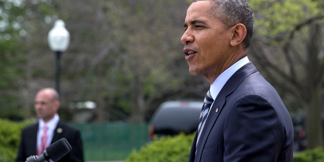 FILE - In this April 18, 2014 file photo, President Barack Obama speaks in the Rose Garden of the White House in Washington. House Speaker John Boehner of Ohio says Congress is sending President Barack Obama legislation to build the Keystone XL pipeline on Tuesday. The White House is indicating Obama will quickly veto it in private over Republican lawmakers' urging that he sign it. It would be the third veto of Obama's presidency. (AP Photo/Jacquelyn Martin, File)