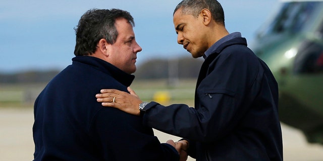 Oct. 31, 2012: President Barack Obama is greeted by New Jersey Gov. Chris Christie upon his arrival at Atlantic City International Airport in Atlantic City, NJ.