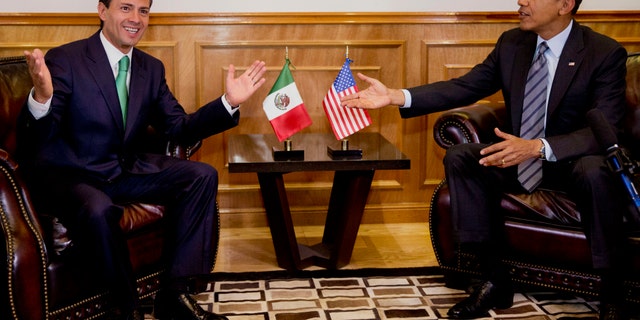 Feb. 19, 2014: President Obama meets with Mexican President Enrique Peña Nieto at the state government palace in Toluca, Mexico.