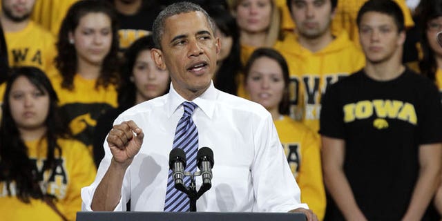 April 25, 2012: President Barack Obama speaks at the University of Iowa Field House in Iowa City, Iowa.