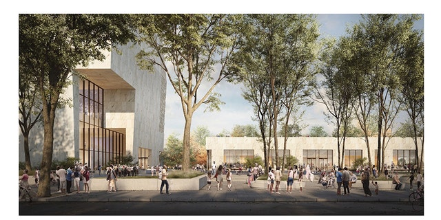 An eye-level view of the plaza of the future Obama President Center