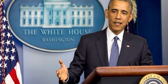 President Barack Obama speaks in the Brady Press Briefing Room of the White House in Washington, Friday, Aug. 1, 2014.