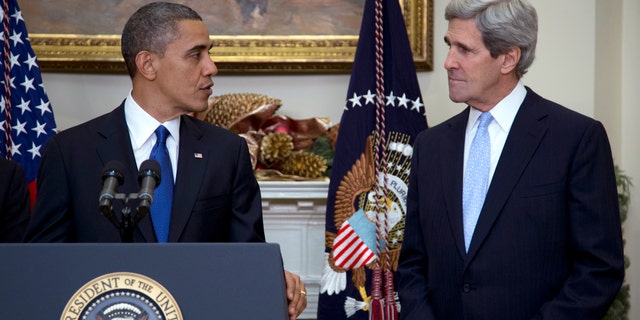 FILE: Dec. 21, 2012: President Obama announces his nomination of Sen. John Kerry, D-Mass., as next secretary of state, at the White House, in Washington.
Summary