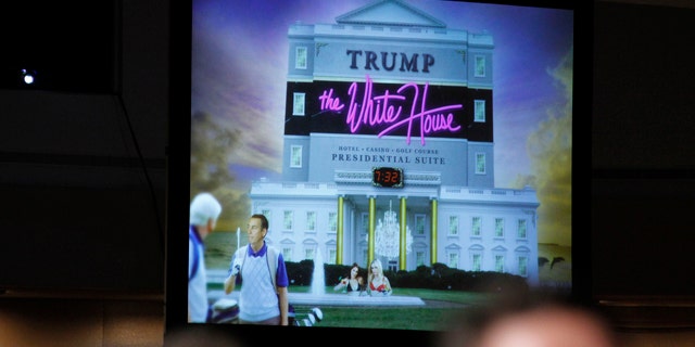 April 30: A video is shown as President Barack Obama, speaks about Donald Trump at the White House Correspondents Association Dinner in Washington.