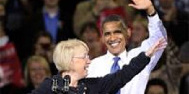 President Barack Obama and Sen. Patty Murray, D-Wash., wave during at a rally at the University of Washington in Seattle, Thursday, Oct. 21, 2010. (AP Photo)