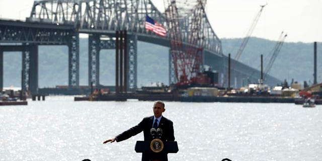 FILE: May 14, 2014: President Obama speaks on transportation infrastructure, near the Tappan Zee Bridge, Tarrytown, New York.