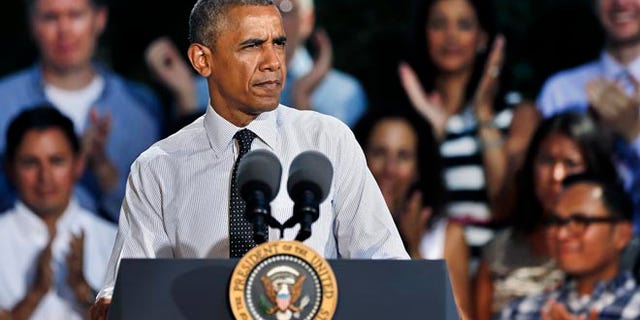 President Barack Obama speaks about the economy, Wednesday, July 9, 2014, at Cheesman Park in Denver.