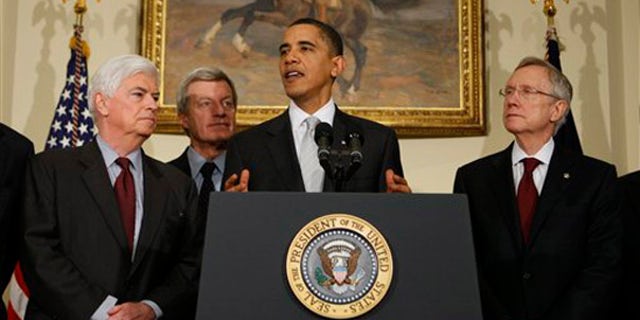 President Obama makes a statement on health care reform after meeting with senators, Tuesday, Dec. 15, 2009, at the White House. (AP)