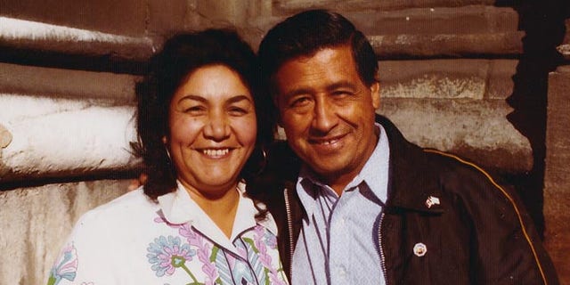 Cesar Chavez and wife Helen Chavez, during a European tour promoting the grape boycott in London in 1974.