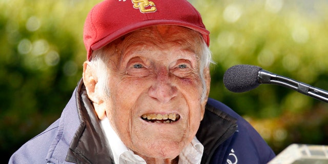 FILE -- May 9, 2014: Louis Zamperini speaks at a news conference in Pasadena, Calif.