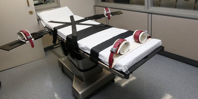 Oct. 9, 2014: The gurney in the the execution chamber at the Oklahoma State Penitentiary is pictured in McAlester, Okla.