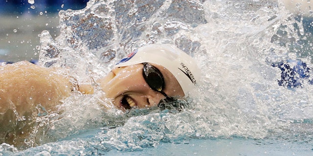 Katie Ledecky in the 400-meter freestyle at the Atlanta Classic swim meet Saturday, May 14, 2016, in Atlanta.