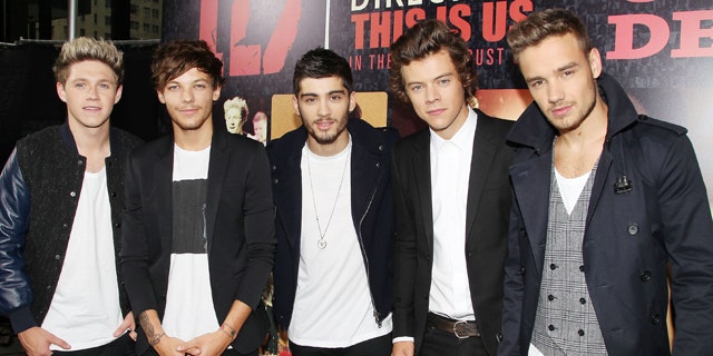 Aug. 26, 2013: Members of One Direction, from left, Niall Horan, Louis Tomlinson, Zayn Malik, Harry Styles, and Liam Payne at the  premiere of the film "One Direction:This Is Us," at the Ziegfeld Theatre in New York.