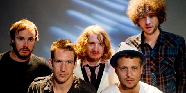 Members of the band One Republic Eddie Fisher, Zach Filkins, Drew Brown, Ryan Tedder and Brent Kutzle (L-R). Fisher has been arrested in Denver.