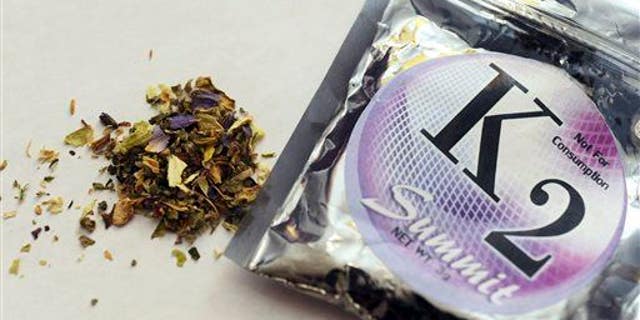 A package of synthetic marijuana, also known as Spice or K2.