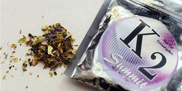 A package of synthetic marijuana, also known as Spice or K2.