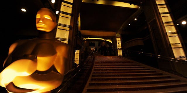The Oscar statue is seen at the entrance of the Hollywood & Highland Center.