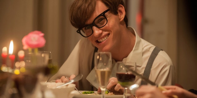 This photo provided by Focus Features, LLC shows, Eddie Redmayne, as Stephen Hawking, in a scene from the film, "The Theory of Everything." The actor is nominated for an Oscar for his portrayal of the ALS-afflicted Stephen Hawking in the film. The 87th annual Academy Awards are presented on Sunday, Feb. 22, 2015, in Los Angeles. (AP Photo/Focus Features, LLC, Liam Daniel)