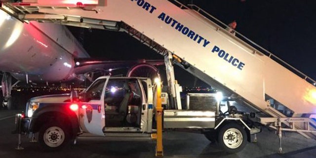 The Port Authority Police Department and Aircraft Rescue Fire Fighters responded to the scene when the flight landed in Newark at 2:30 am.