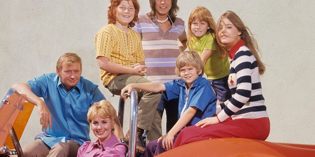From l-r: "The Partridge Family" stars Dave Madden, Shirley Jones, Danny Bonaduce, David Cassidy, Brian Forster, Suzanne Crough, Susan Dey pictured in 1972.