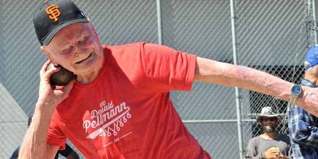 Don Pellmann, 100, set five world records in his age-group at a San Diego track meet.