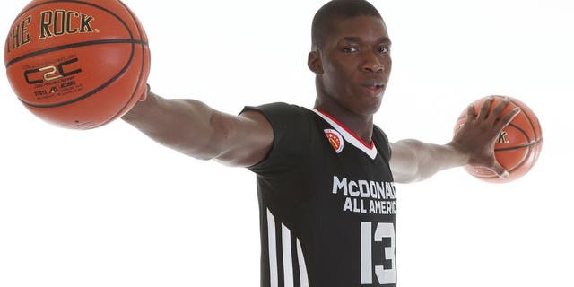 Mar 28, 2015; Chicago, IL, USA; McDonalds High School All American athlete Cheick Diallo (13) poses for pictures during portrait day at the Westin Hotel. Mandatory Credit: Brian Spurlock-USA TODAY Sports