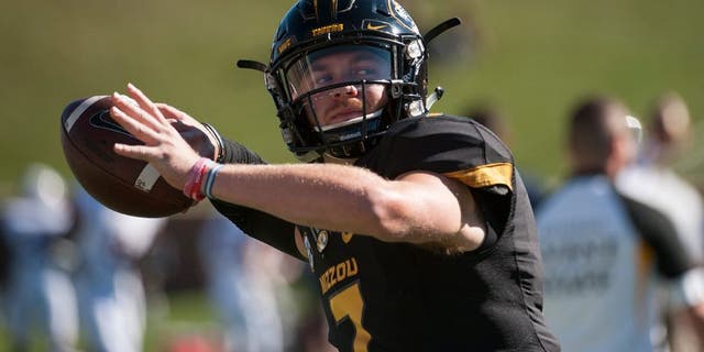 Missouri quarterback Maty Mauk warms up before the start of an NCAA college football game against Connecticut Saturday, Sept. 19, 2015, in Columbia, Mo. (AP Photo/L.G. Patterson)