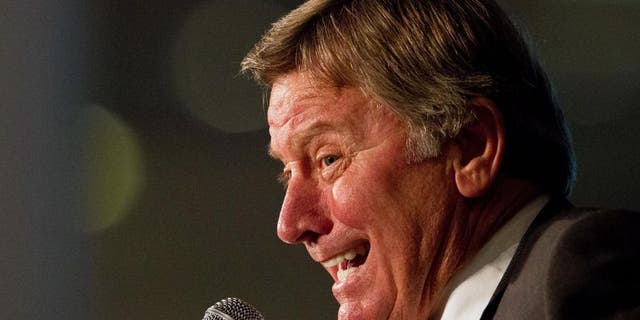 Jul 15, 2014; Hoover, AL, USA; South Carolina Gamecocks head coach Steve Spurrier talks to the media during the SEC Football Media Days at the Wynfrey Hotel. Mandatory Credit: Marvin Gentry-USA TODAY Sports