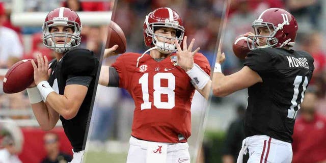 With the Badgers coming to visit Saturday, the Crimson Tide still have three different quarterbacks sharing the No. 1 spot on the depth chart: Jake Coker (left), Cooper Bateman (center) and Alec Morris.