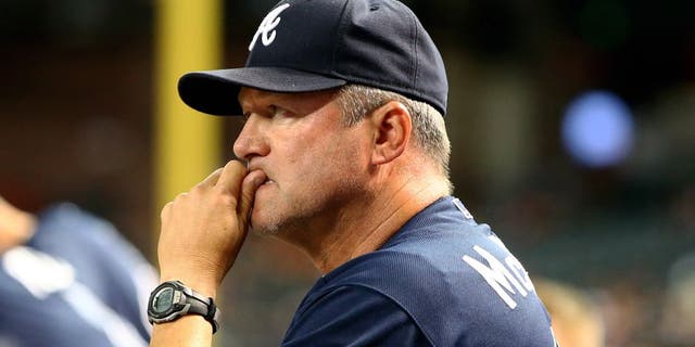 Jun 2, 2015; Phoenix, AZ, USA; Atlanta Braves pitching coach Roger McDowell against the Arizona Diamondbacks at Chase Field. Mandatory Credit: Mark J. Rebilas-USA TODAY Sports