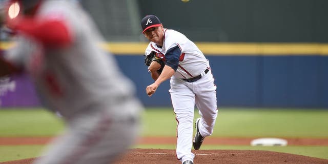 Jul 2, 2015; Atlanta, GA, USA; Atlanta Braves starting pitcher Manny Banuelos (60) pitches against the Washington Nationals during the first inning at Turner Field. Mandatory Credit: Dale Zanine-USA TODAY Sports