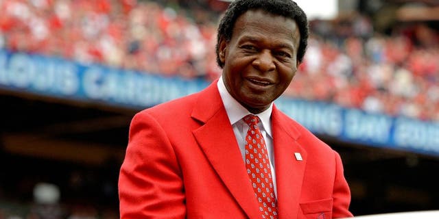 Apr 13, 2015; St. Louis, MO, USA; St. Louis Cardinal former player Lou Brock in attendance for the game between the St. Louis Cardinals and the Milwaukee Brewers at Busch Stadium. Mandatory Credit: Jasen Vinlove-USA TODAY Sports