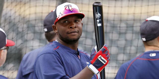 The Minnesota Twins' Miguel Sano waits to bat before a game against the Houston Astros in Minneapolis on Friday, Aug. 28, 2015.
