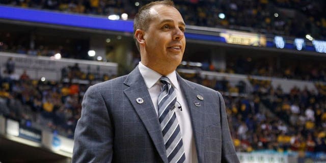 Indianapolis, IN, USA; Indiana Pacers coach Frank Vogel coaches on the sidelines against the Toronto Raptors during the first quarter in game four of the first round of the 2016 NBA Playoffs at Bankers Life Fieldhouse. (Brian Spurlock-USA TODAY Sports)