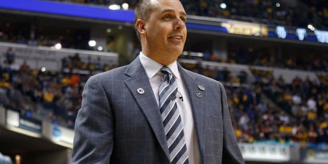 Apr 23, 2016; Indianapolis, IN, USA; Indiana Pacers coach Frank Vogel coaches on the sidelines against the Toronto Raptors during the first quarter in game four of the first round of the 2016 NBA Playoffs at Bankers Life Fieldhouse. Mandatory Credit: Brian Spurlock-USA TODAY Sports