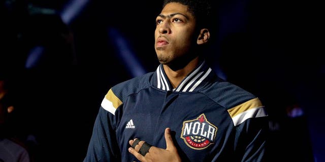 Jan 9, 2015; New Orleans, LA, USA; New Orleans Pelicans forward Anthony Davis (23) is introduced prior to a game against the Memphis Grizzlies at the Smoothie King Center. The Pelicans defeated the Grizzlies 106-95. Mandatory Credit: Derick E. Hingle-USA TODAY Sports