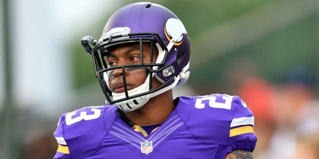 Aug 9, 2015; Canton, OH, USA; Minnesota Vikings running back Joe Banyard looks on against the Pittsburgh Steelers at Tom Benson Hall of Fame Stadium.