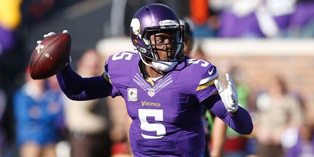 Minnesota Vikings quarterback Teddy Bridgewater prepares to throw during the first half of an NFL football game against the St. Louis Rams on Sunday, Nov. 8, 2015, in Minneapolis.