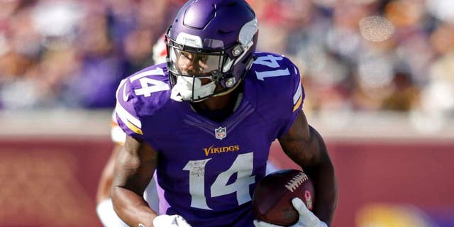 Minnesota Vikings wide receiver Stefon Diggs catches a pass against the Kansas City Chiefs in the first quarter at TCF Bank Stadium in Minneapolis on Sunday, Oct. 18, 2015.