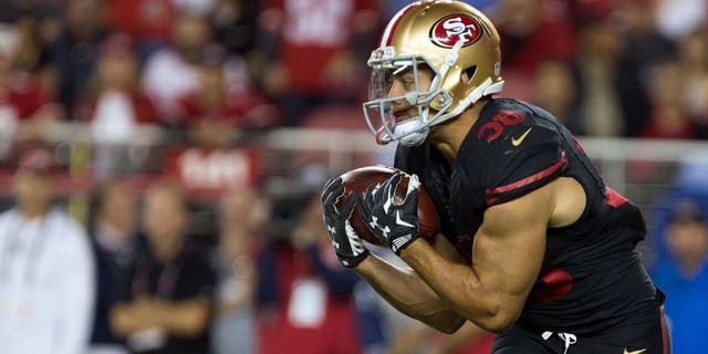 San Francisco 49ers running back Jarryd Hayne catches the ball on a punt return against the Minnesota Vikings during the second quarter at Levi's Stadium in Santa Clara, Calif., on Monday, Sept. 14, 2015.