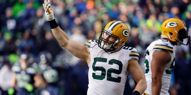 The Green Bay Packers' Clay Matthews reacts during the first half of the NFC championship game in Seattle.