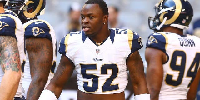 Dec 8, 2013; Phoenix, AZ, USA; St. Louis Rams linebacker Alec Ogletree against the Arizona Cardinals at University of Phoenix Stadium. Mandatory Credit: Mark J. Rebilas-USA TODAY Sports