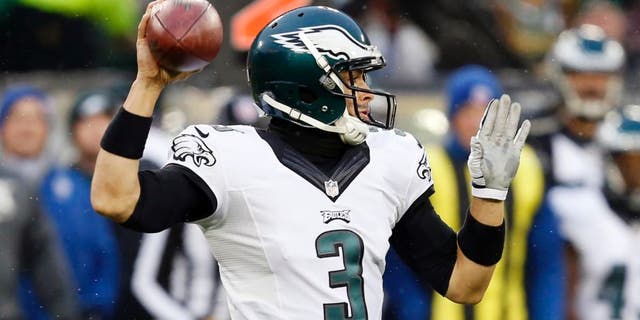 Philadelphia Eagles quarterback Mark Sanchez drops back during the first half against the Green Bay Packers.