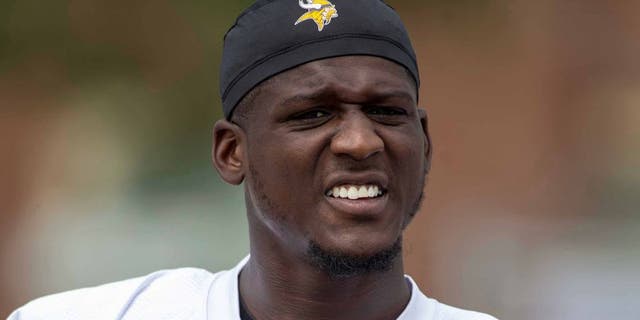 Jul 27, 2015; Mankato, MN, USA; Minnesota Vikings cornerback Xavier Rhodes (29) walks to drills at training camp at Minnesota State University. Mandatory Credit: Bruce Kluckhohn-USA TODAY Sports