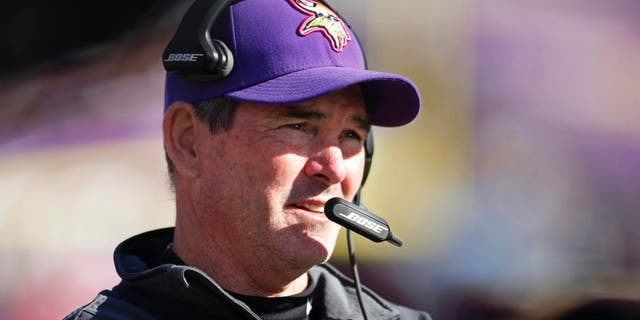 Oct 12, 2014; Minneapolis, MN, USA; Minnesota Vikings head coach Mike Zimmer watches as his team plays the Detroit Lions at TCF Bank Stadium. The Lions win 17-3. Mandatory Credit: Bruce Kluckhohn-USA TODAY Sports